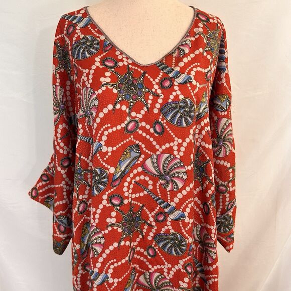 1980s MARY MCFADDEN COLLECTION I Vintage Seashell Kaftan Dress MuMu OS - Picture 2 of 6